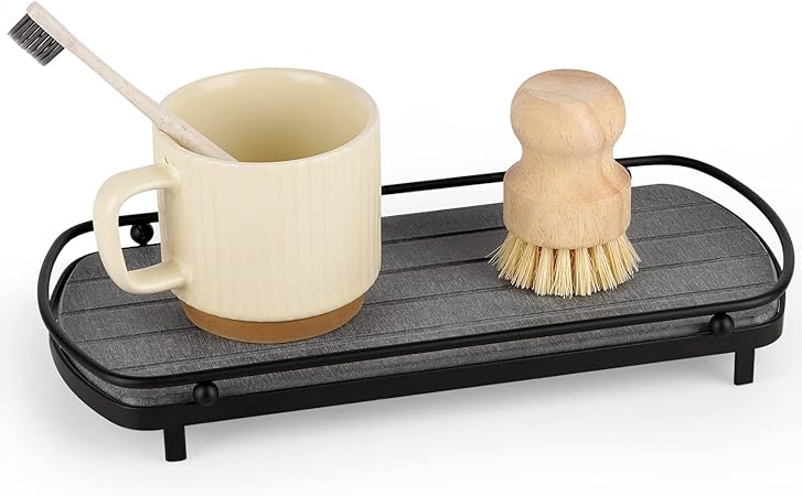 Stone Drying Counter Instant Dry Diatomaceous Earth Sink Caddy Organizer with Stainless Steel Feet (L White)