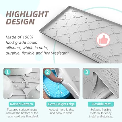 Under Sink Mat for Kitchen Waterproof, 34" x 22" Silicone Under Sink Liner, Up to 3.3 Gallons Liquid, Kitchen Bathroom Cabinet Mat-Fits 36'' Stand Cabinets