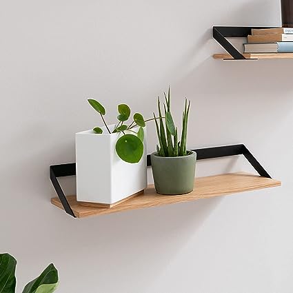 Finn- | 3 Part Floating Shelf Set Made of Metal and Real Wood Veneer