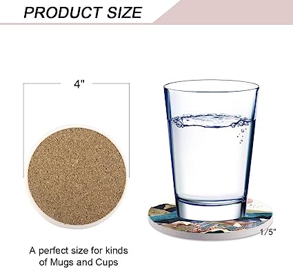Round Drinks Absorbent Stone Coaster Set With Ceramic Stone and Cork Base (Forest, 4)