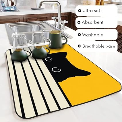 Ultra Absorbent Dish Drying Mats - Machine Washable and Super Fast Drying - Practical Solution for Efficiently Drying Dishes - 15,7 by 19,6 Inches (Black)