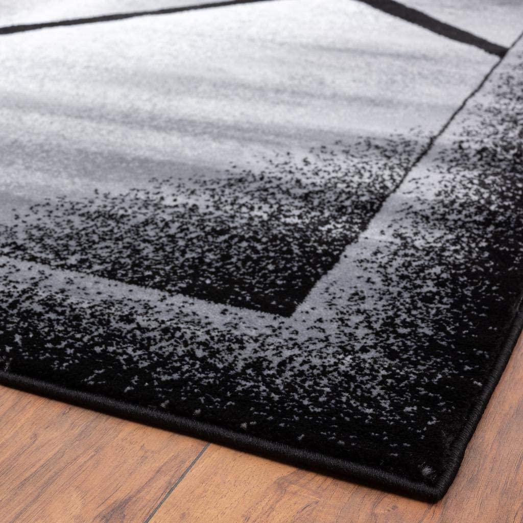 Victoria Collection Dark Grey Abstract Sioft Area Rug