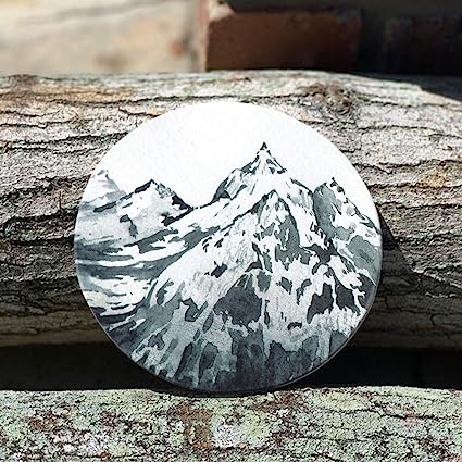 Round Drinks Absorbent Stone Coaster Set With Ceramic Stone and Cork Base (Forest, 4)