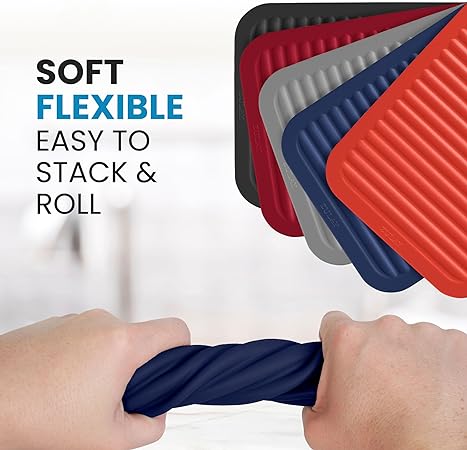 2 Pack (9"x12")Multi-Purpose & Versatile, Heat Resistant Silicone Trivets for Hot Pots and Pans - Black