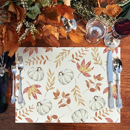 50 Pack, 10x14 Inch Seasonal Thanksgiving Disposable Place Mat for Party Dining Decoration