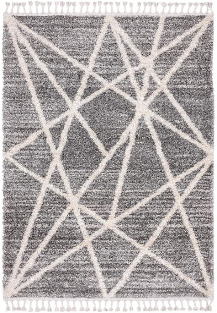 Shaggy Collection Grey Shagg Geometric Soft Area Rug