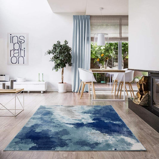 Victoria Collection Modern Soft Area Rug Blue