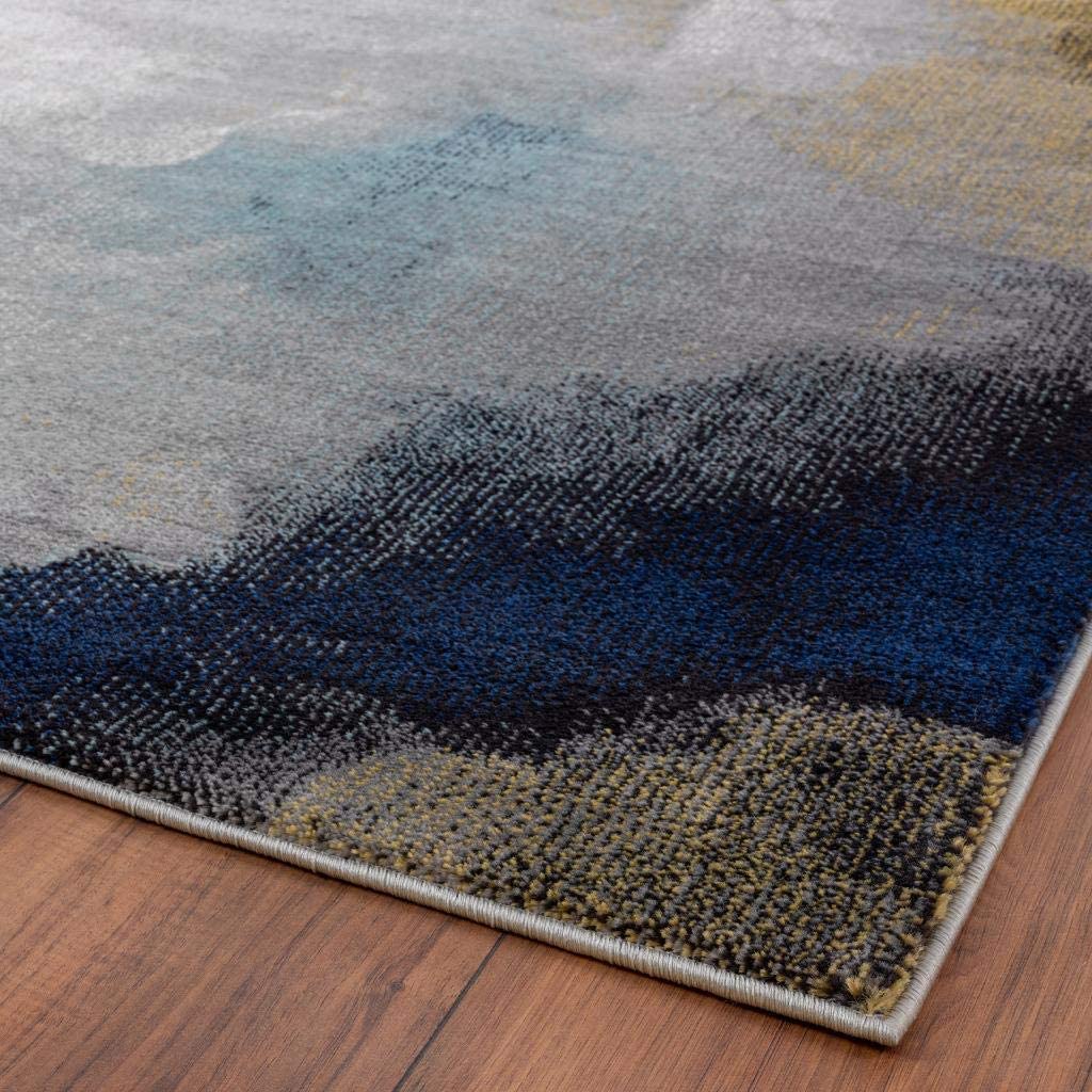 Victoria Collection Blue Abstract Soft Area Rug 5x7