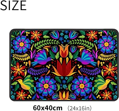 Mexican Embroidery Birds Floor Mat Resist Dirt Entrance Rug, 24'' x 16''