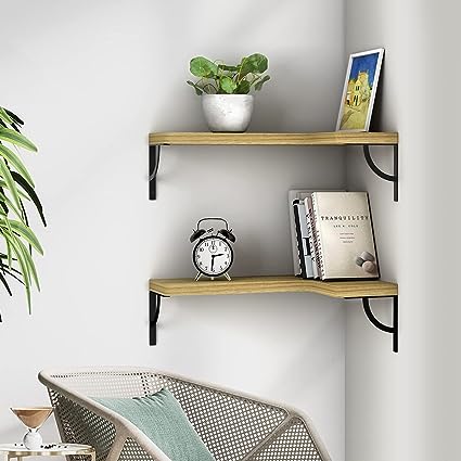 Set of 4, Corner Wood Display Storage Wall Mounted  Floating Shelves