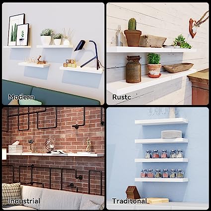 4 Sets White Floating Shelves for Wall