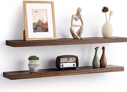 Rustic Solid Wood Wall Shelf Set of 2 - 24"D x 6.7"W x 1.4"H - Dark Walnut Color