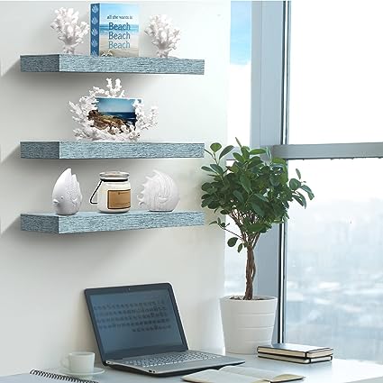 Floating Shelves for Wall - 3 Pack Coastal Beach Wall Decor for Bedroom, Bathroom, Nursery, Living Room, Office, Home & Kitchen