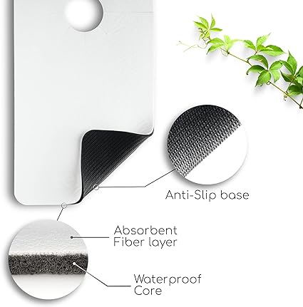 Absorbent Diatom Rubber, Black, Large Size Splash Guard & Drip Catcher for Around Faucet Handle Sinkmat