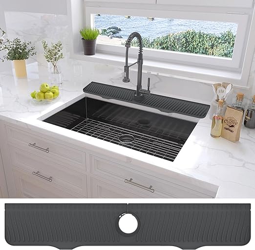 Longer Silicone Faucet Sink Splash Guard, 32"x 5.5", (Black)
