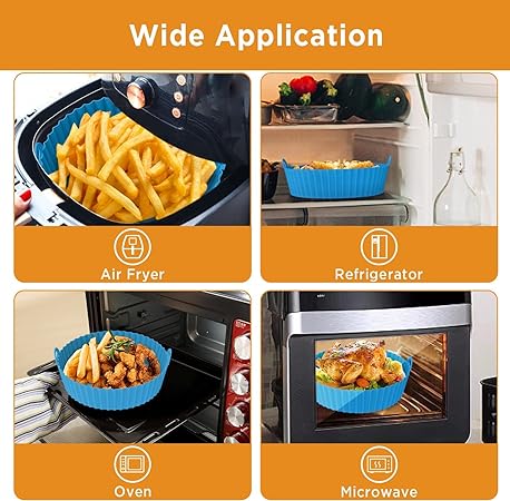 2 Pack Air Fryer Silicone Baking Tray 7.5inch for 3 to 5 Qt Reusable (Blue+Grey)