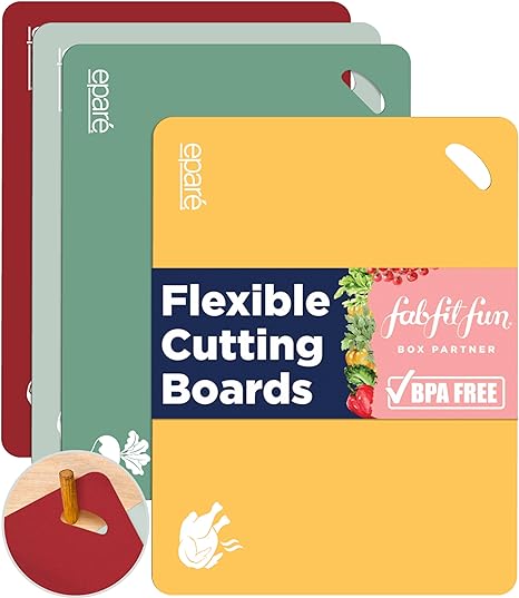 Non Slip Hangable & BPA Free Large Chopping & Flexible Folding Cutting Boards for Kitchen - Set of 4