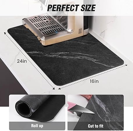 Absorbent Rubber Backed Quick Drying Mat Fit Under Coffee Maker Espresso Machine - Coffee Bar Accessories Kitchen Counter Dish Drying Mat, Marble 19"x12")