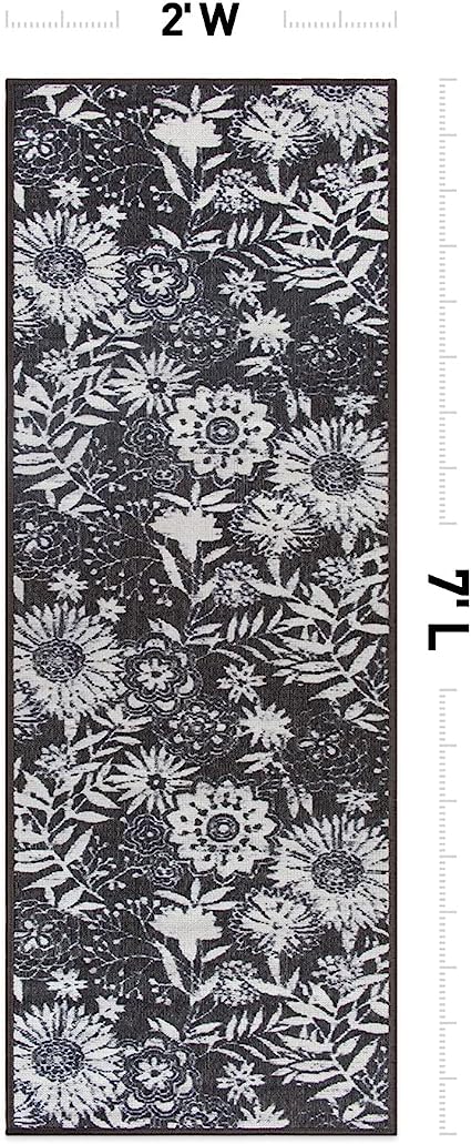 MajorcaContemporary Floral Flowers Non-Shedding Outdoor Rugs - 2' x 7' (Gray)