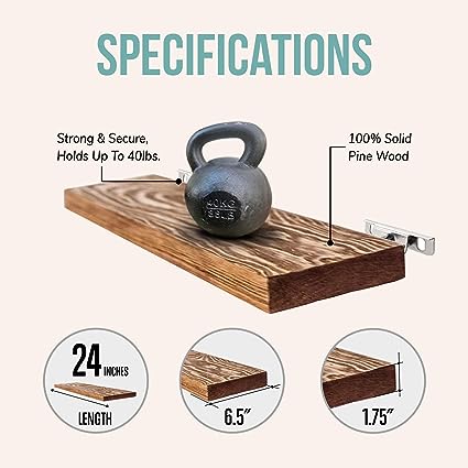 Wall Mounted Wooden Floating Shelves, Light Walnut (36 Inch Set of 2)