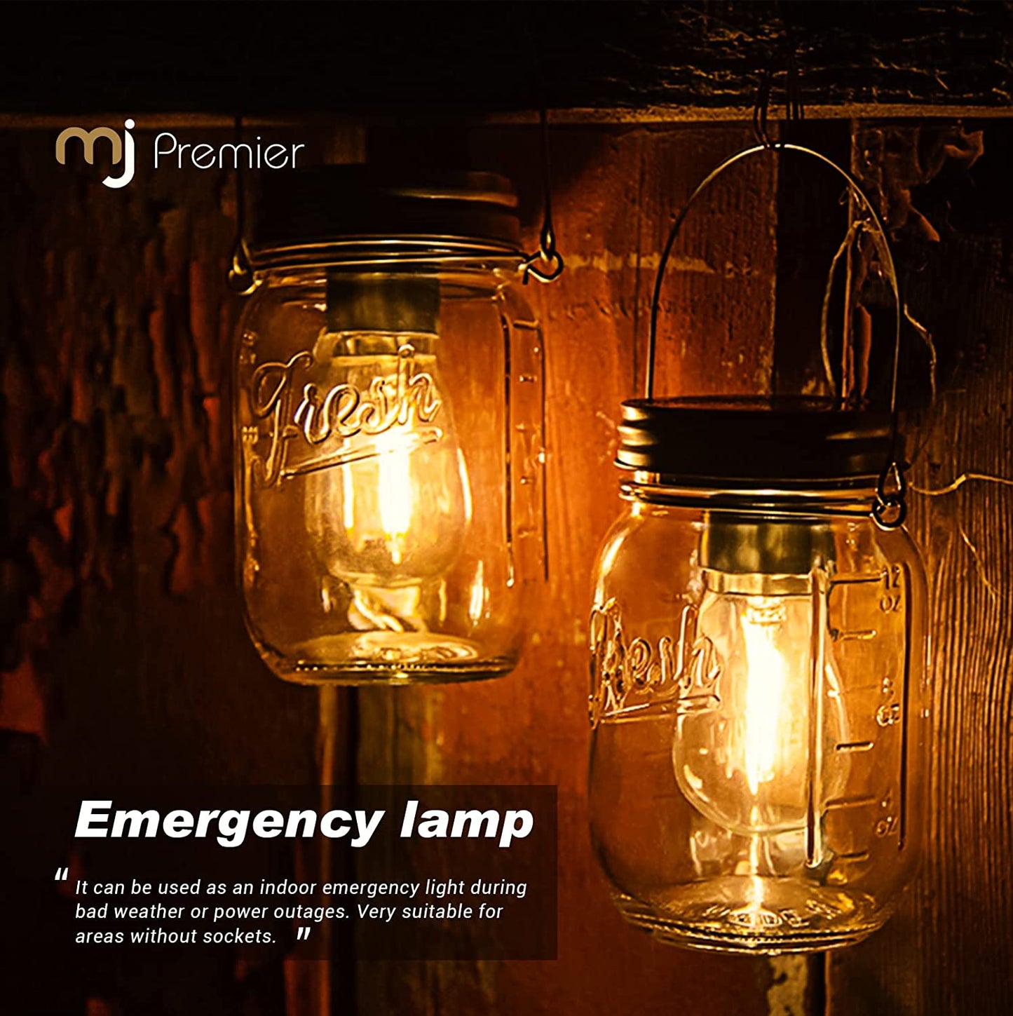 Outdoor Mason Jar Lights Hanging, 2-Pack LED Decorative Garden Lanterns with Timer