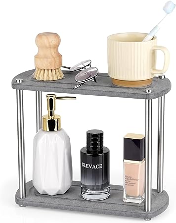 Stone Drying Counter Instant Dry Diatomaceous Earth Sink Caddy Organizer with Stainless Steel Feet (L White)