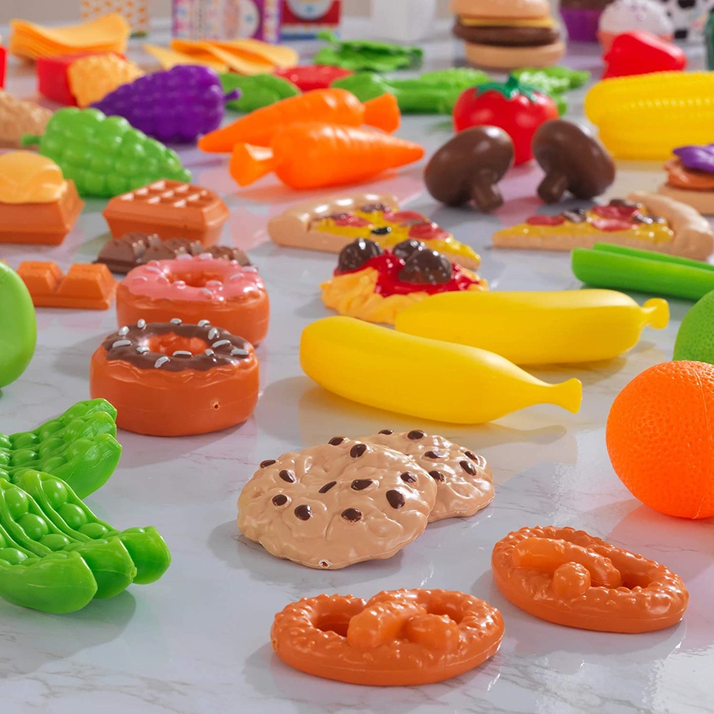 115-Piece Deluxe Tasty Treats Pretend Play Food Set, Plastic Grocery and Pantry Items