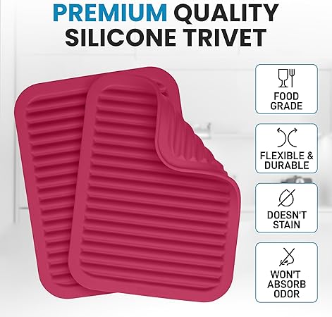 2 Pack (9"x12")Multi-Purpose & Versatile, Heat Resistant Silicone Trivets for Hot Pots and Pans - Black