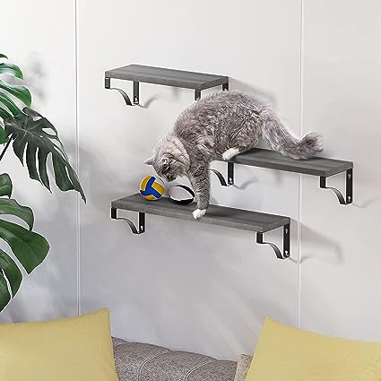 Set of 3 Floating Shelves with Heavy Duty Metal Frame, Hold up to 55lbs, Gray