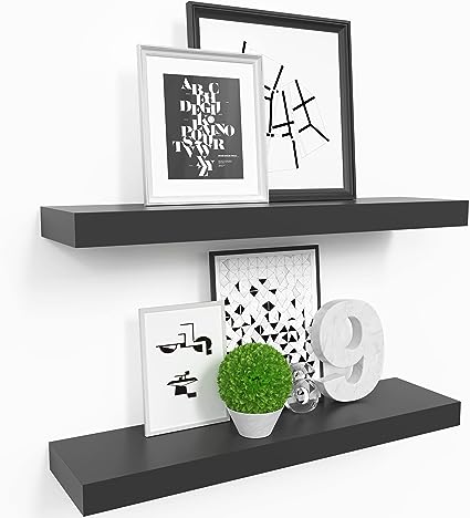 Floating Shelves, 2-Pack 24" Wood Wall Mounted, 6" Deep - Gray Oak