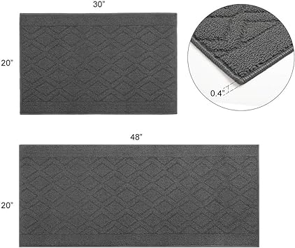 48x20 Inch/30X20 Inch Kitchen Rug Mats Made of 100% Polypropylene 2 Pieces Soft Kitchen Mat Specialized in Anti Slippery and Machine Washable (Grey)