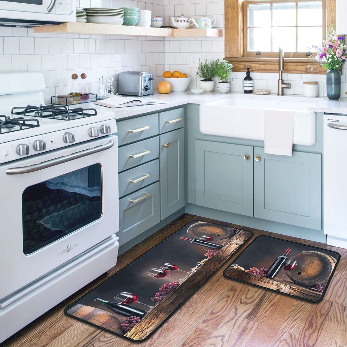 Set of 2 Wine Kitchen Decor Stain Resistant 17 x47.2+17inx30in