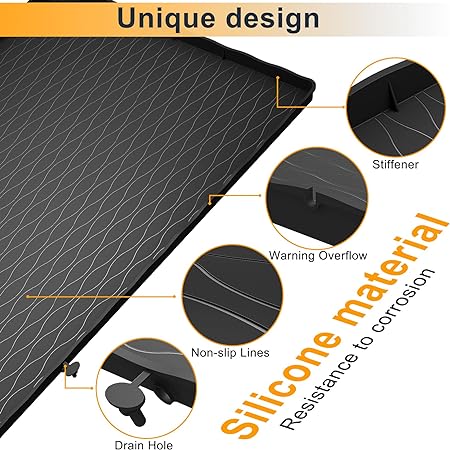 Under Sink Mat for Kitchen Waterproof, 34" × 22" Silicone Bathroom Sink Mat, under sink Liner drip tray and protectors for bottom of kitchen sink, Fits 36'' Stand Cabinets (Black)