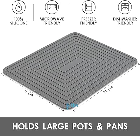 Silicone Trivets for Hot Pots and Pans-Trivets for Hot Dishes-Heat Resistant Mat for Countertops, Kitchen Small Dish Drying Mat, Silicone Pot Holders-Hot Pads for Kitchen Set 2 Black