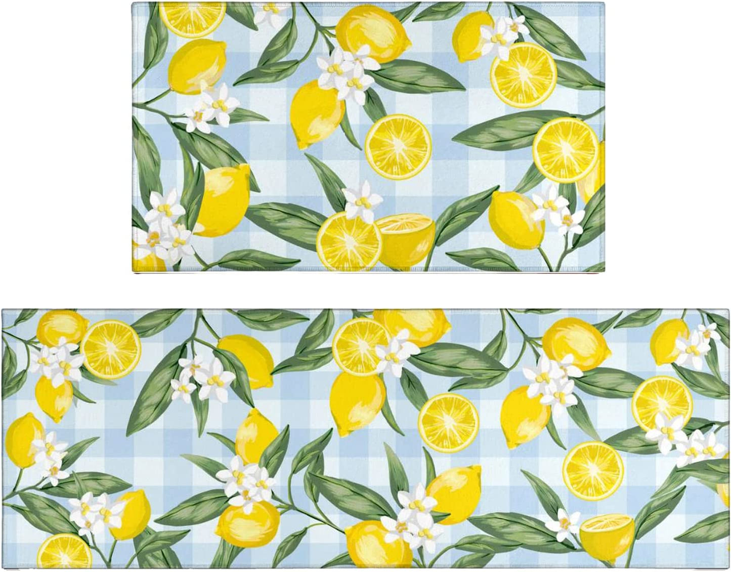 Set of 2- Plant Floral Butterfly Kitchen Rugs with Runner Decor Accessories Things - 17x30 and 17x48 Inch