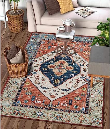 Non-Slip Distressed Vintage Persian Oriental, Small Accent Throw Low Pile Traditional Area Rug - 2' X 3'