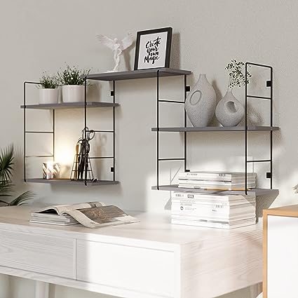 5 Pcs Wall MountedFloating Shelves with Metal Frame