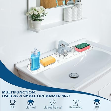 Silicone Faucet Soap Tray and Sponge Holder Faucet Handle Drip Capture Tray,