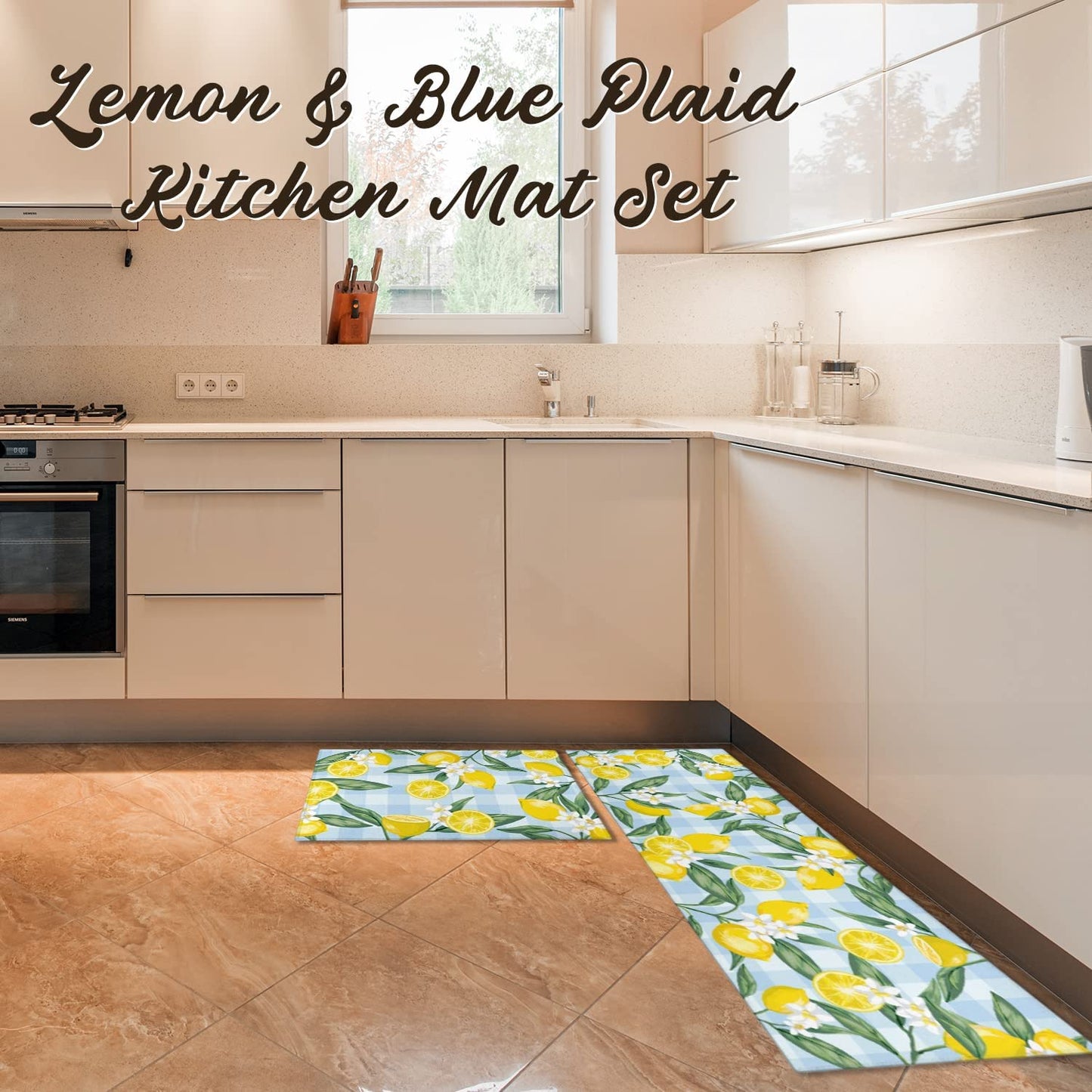 Set of 2- Plant Floral Butterfly Kitchen Rugs with Runner Decor Accessories Things - 17x30 and 17x48 Inch