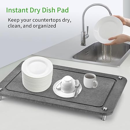 Water Absorbing Eco-Friendly Diatomaceous Earth Stone Dish Drying Mat, (15.7*11.8 inch,White)