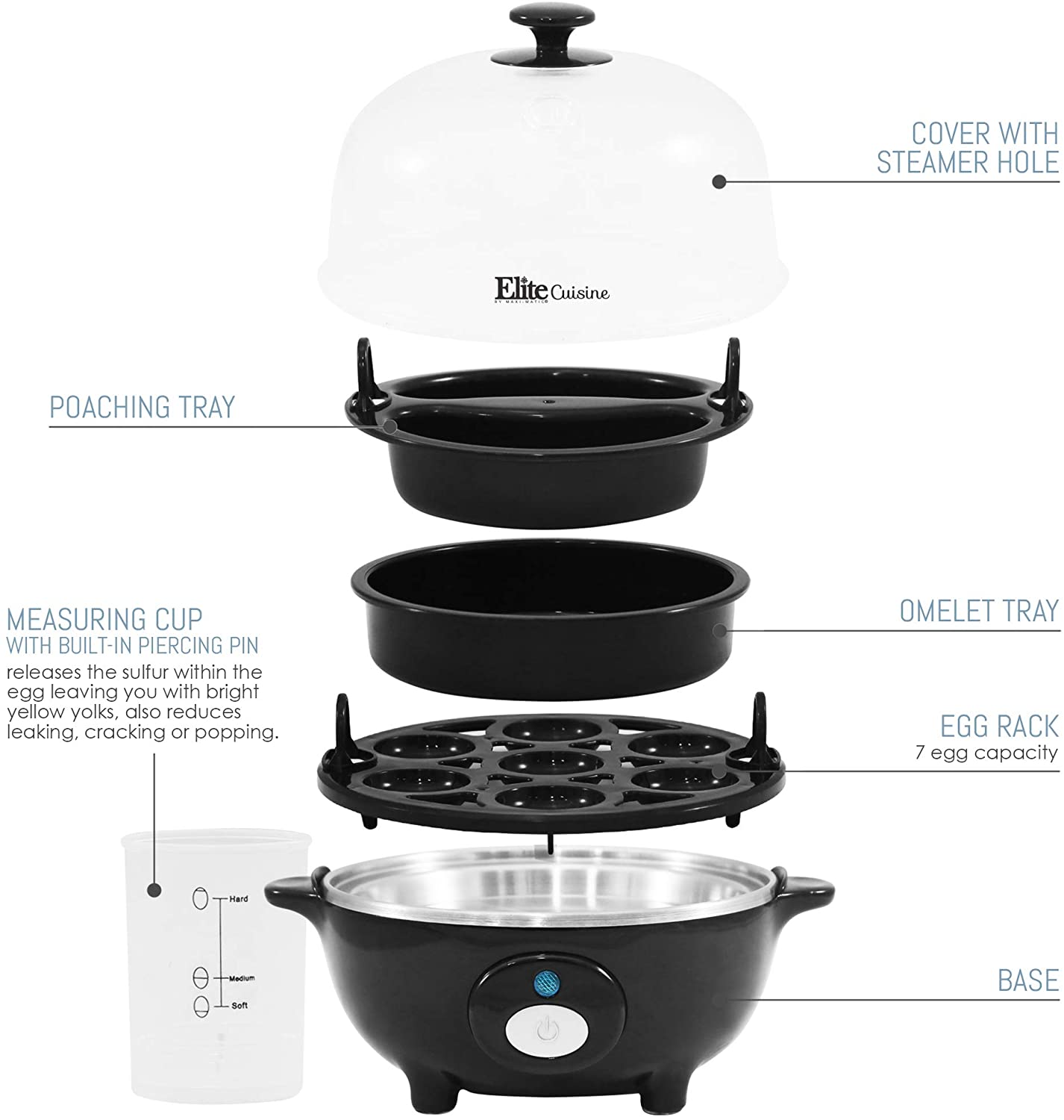 Easy Electric Egg Poacher, Cooker W/ Auto-Shut off, Buzzer, 7 Egg Capacity