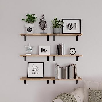 Set of 6 Wood Floating Wall Mounted