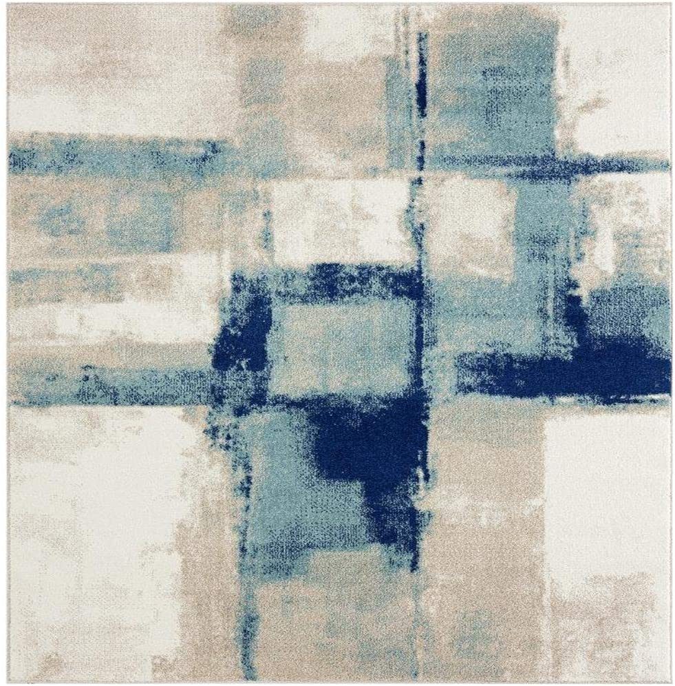 Abstract Ivory Blue Area Rug