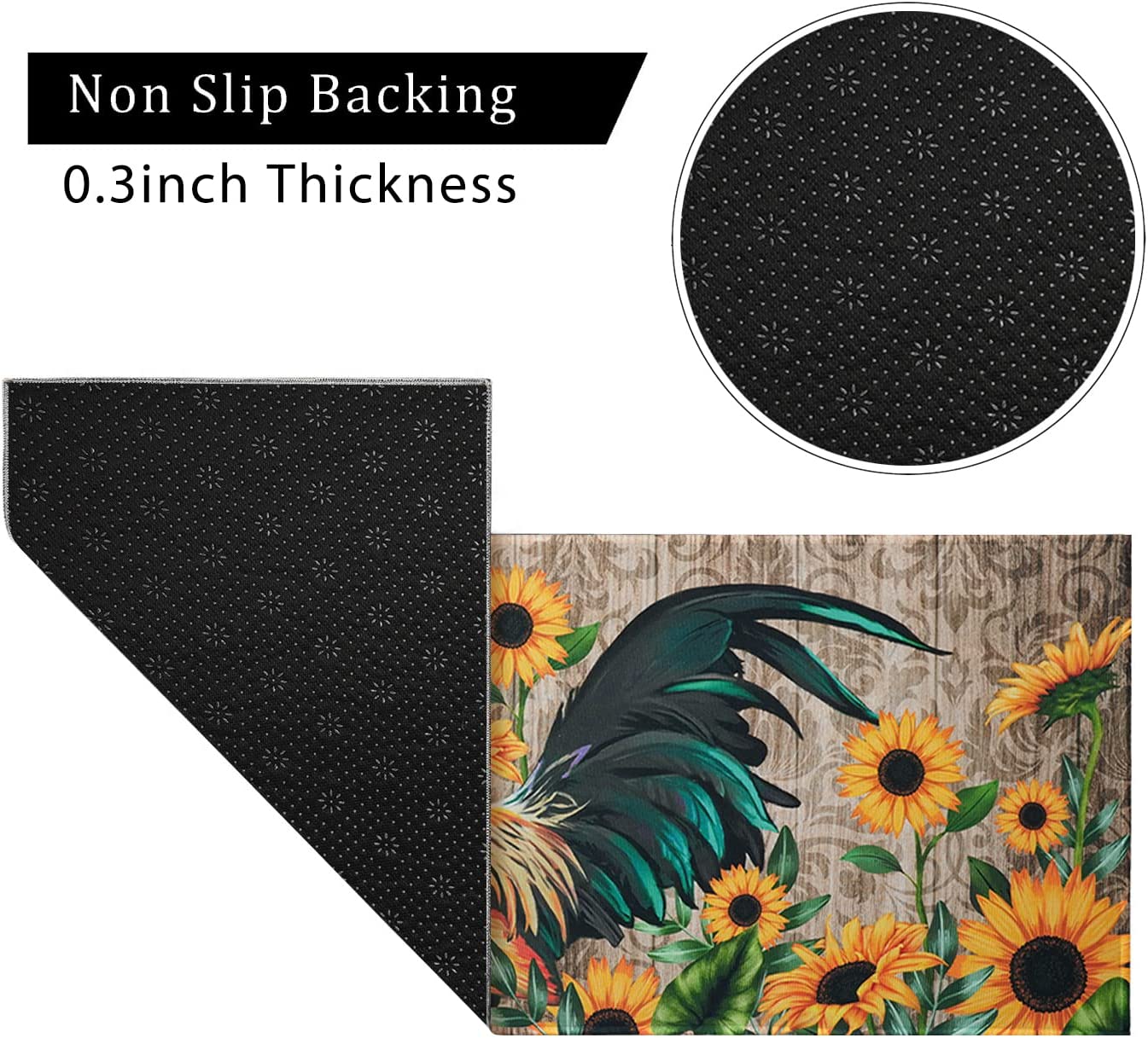 Set of 2- Plant Floral Butterfly Kitchen Rugs with Runner Decor Accessories Things - 17x30 and 17x48 Inch