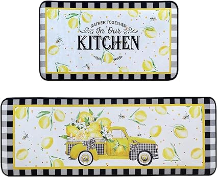 Non Skid Washable Microfiber mats for Kitchen Floor, Kitchen Rules Theme Kitchen Cushioned Runner Rug Decor Sets of 2,Size 17"x 47"+17"x 30"