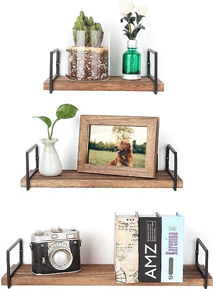 Rustic Wood Floating Shelves Wall Mounted Set of 2