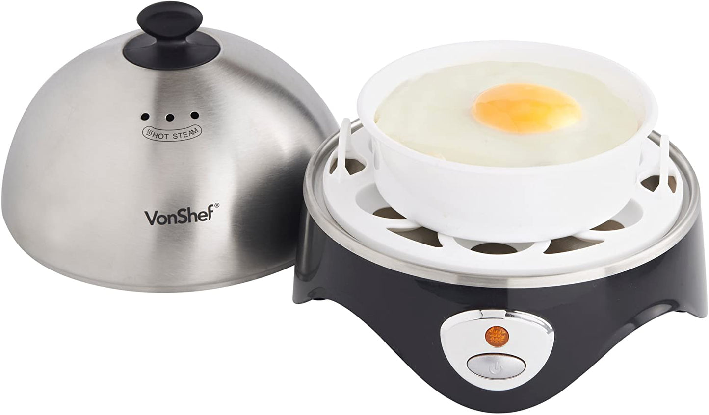 7- Egg Electric Cooker Stainless Steel with Poacher & Steamer Attachment