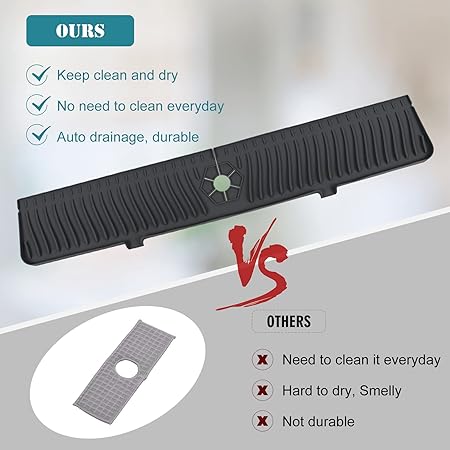 30" Sink Longer Silicone Faucet Handle Drip Catcher Tray (Black)