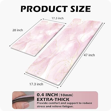 Sets 2 Gold Marble Abstract Cushioned Anti-Fatigue Non-Slip Memory Foam Comfort Standing Mat,  17.3''x 28''+17.3'' x 47''