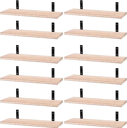 12 Pcs Wood Floating Shelves, 16.5 x 6 x 0.6 in